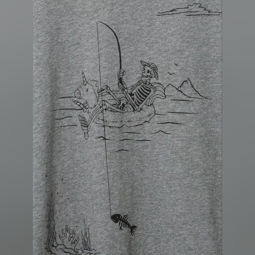 Torrid Grey Fishing Skeleton Classic Fit Heritage Jersey Crew Tee - Picture 9 of 11